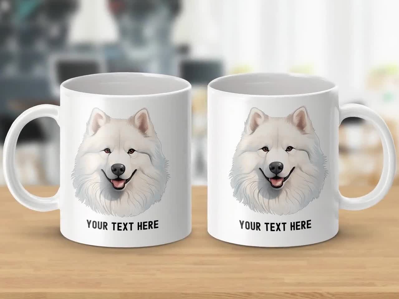 Samoyed Dog Mug, White Fluffy Ceramic Coffee Cup, Dog Lover Gift